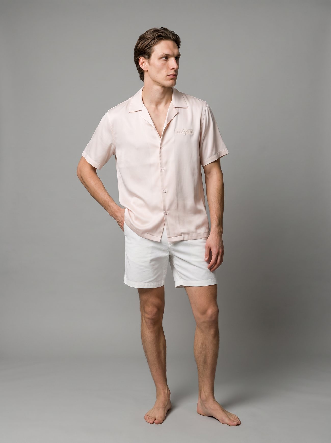AMALFI satin camp shirt, front