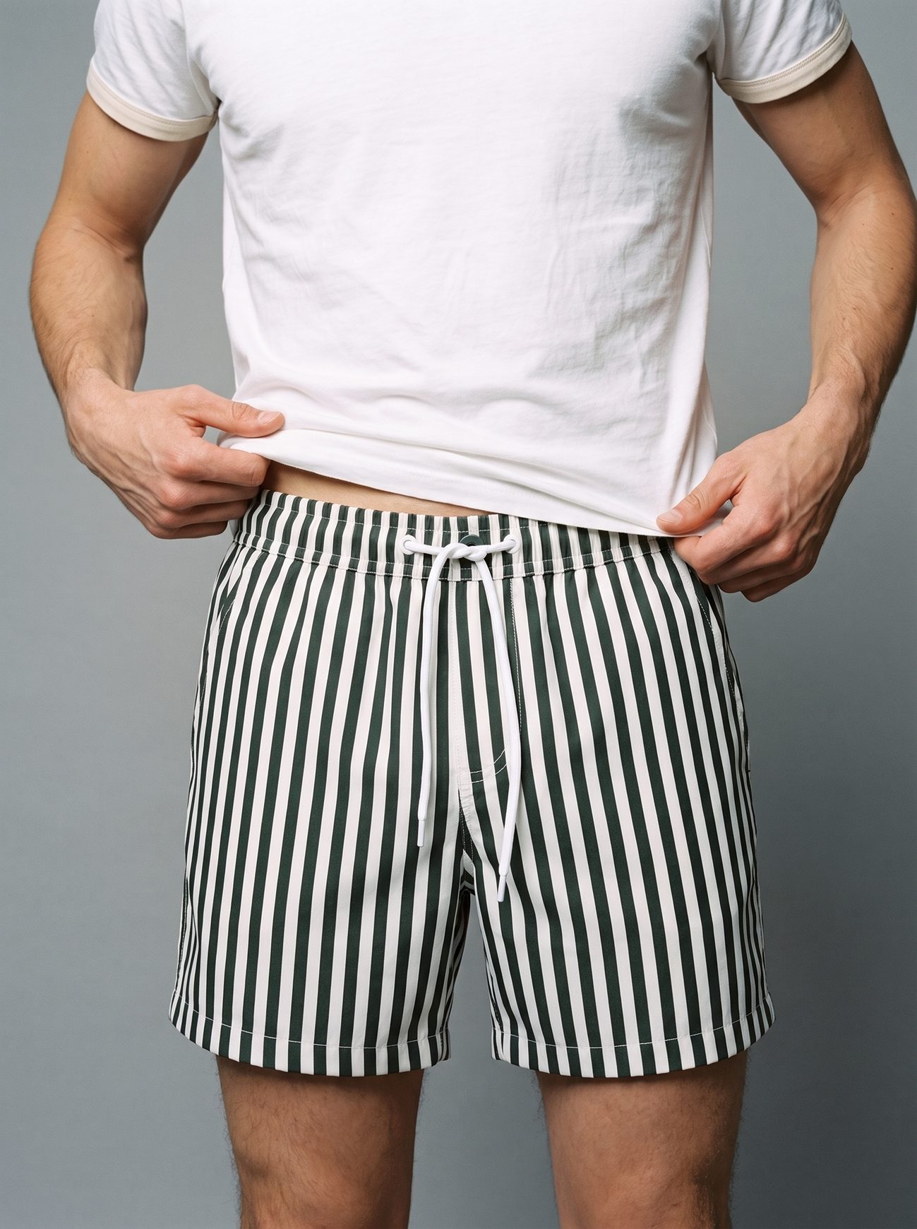 NERANO swim shorts in dark green, waistband detail
